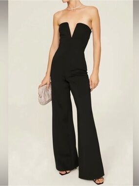 Good American Strapless V-Plunge Wide-Leg Jumpsuit - Black graduation dress